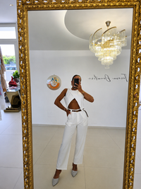 Tailleur Blanc – Coordinato Senza Maniche con Pantalone Wide Leg