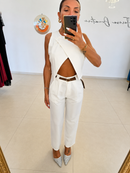 Tailleur Blanc – Coordinato Senza Maniche con Pantalone Wide Leg
