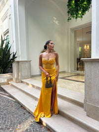 Abito Soleil – Lungo in Raso con Corsetto Gioiello