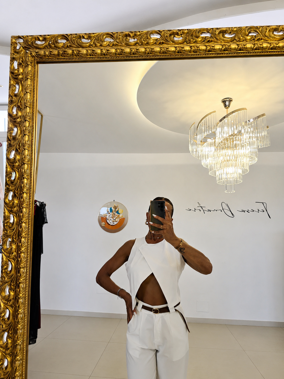 Tailleur Blanc – Coordinato Senza Maniche con Pantalone Wide Leg